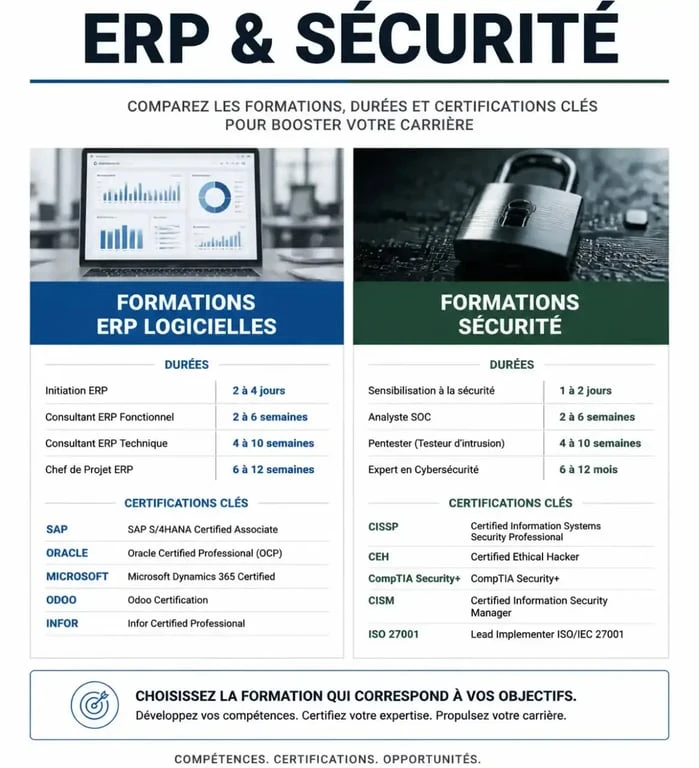Tableau comparatif des formations ERP logicielles et sécurité incendie