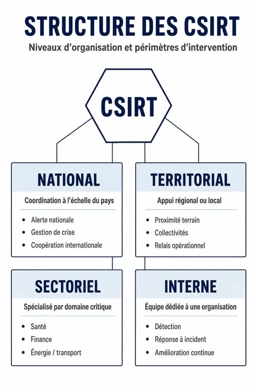 Schéma illustrant les différents types de CSIRT et leur rôle dans la cybersécurité
