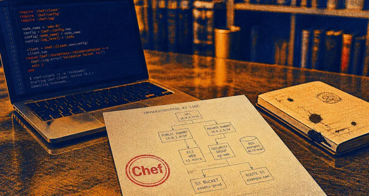 Formation devops chef : schéma Infrastructure as Code Chef, terminal chef-client