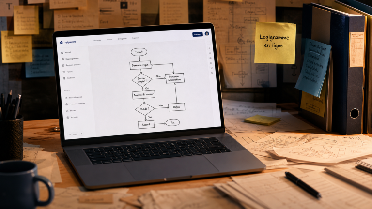 Logigramme en ligne sur écran : cartographie de processus collaborative
