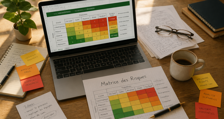 matrice des risques excel sur ordinateur portable bureau