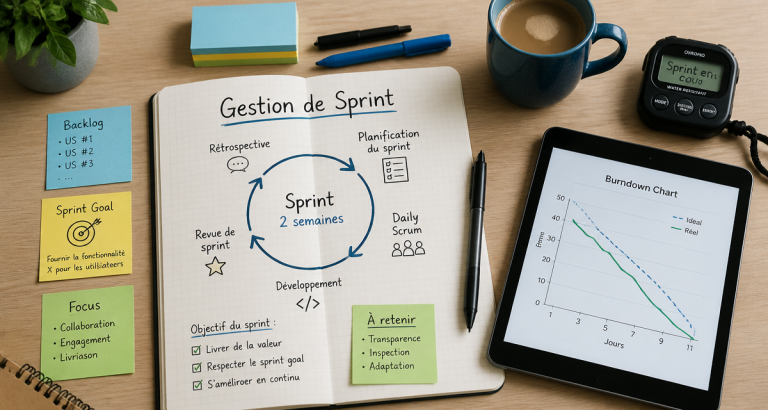 Sprint gestion de projet sur bureau moderne avec outils