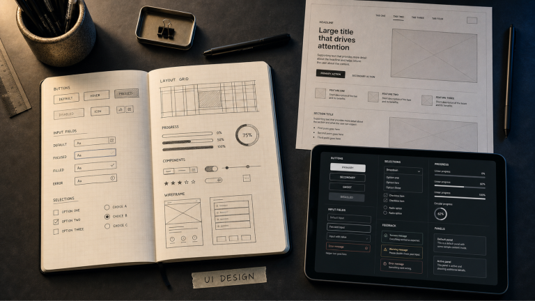 UI définition : design d’interface avec grilles, CTA et feedback
