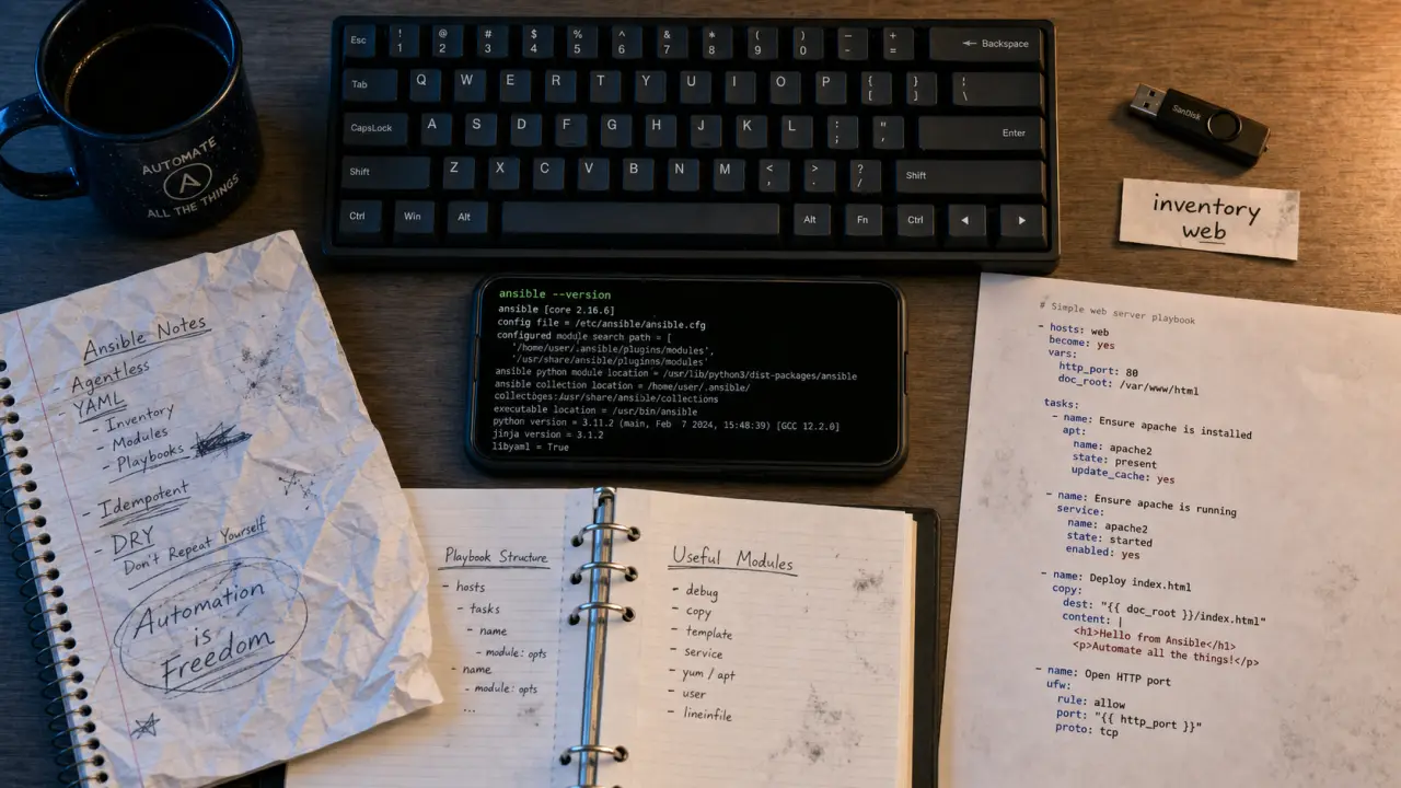 Ansible tutorial sans agent : inventory, playbook YAML et erreurs
