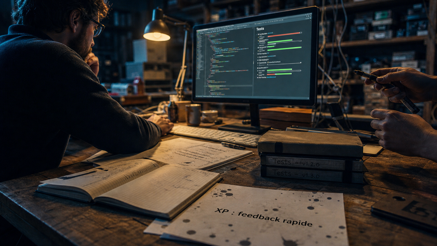 Extreme coding et TDD en binôme, cycles courts, tests visibles
