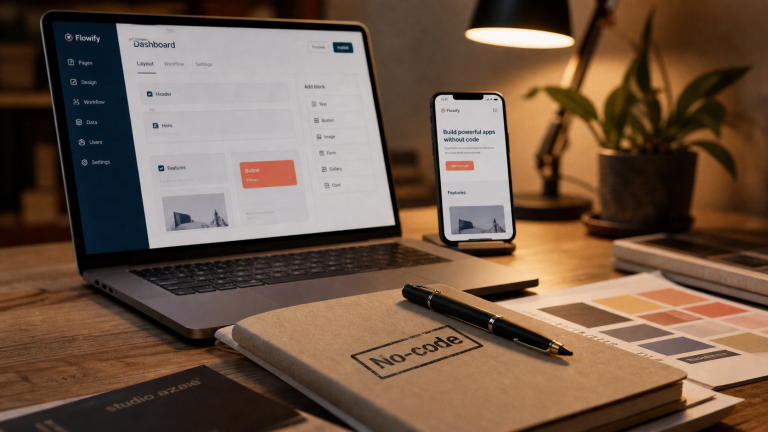 Outils no-code pour créer un site : maquette responsive sur bureau