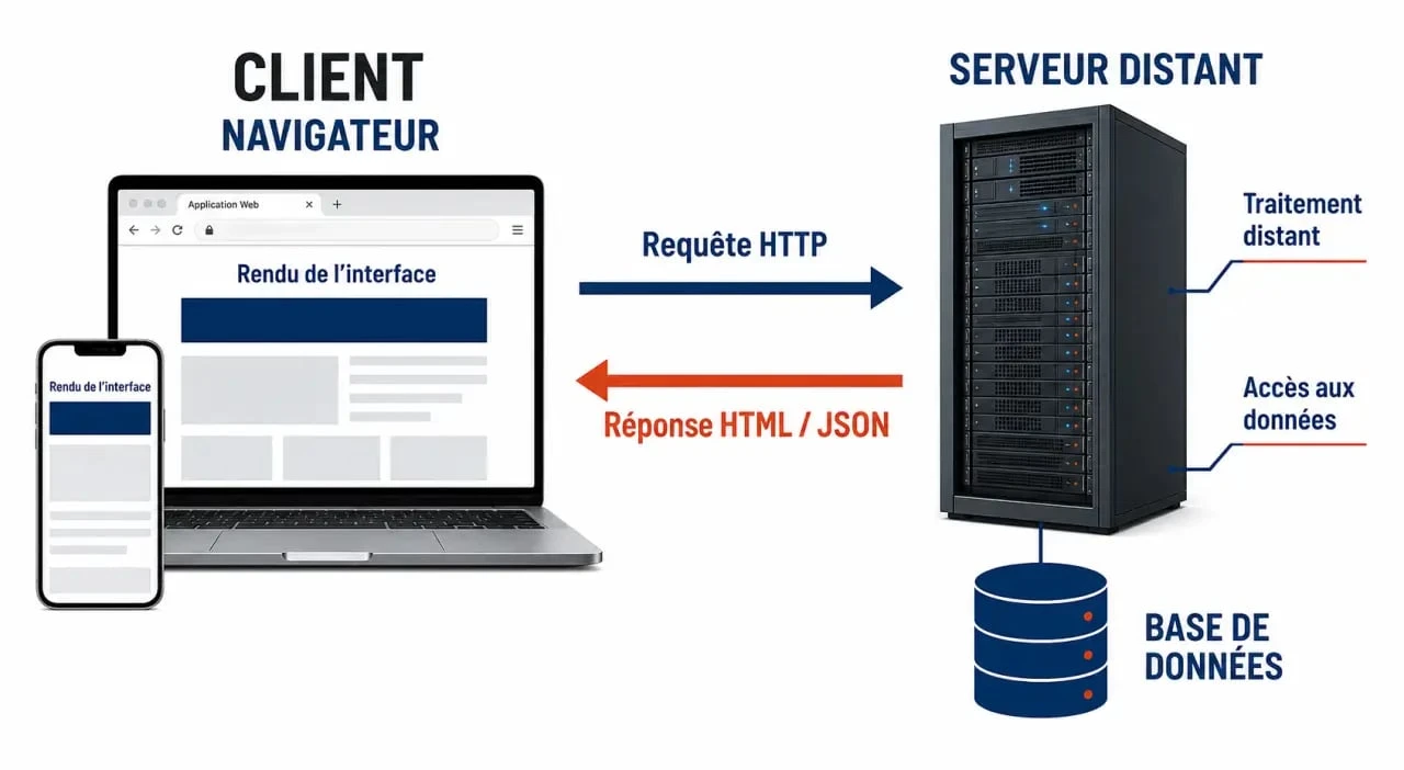 Application web : schéma du navigateur, du serveur et de la base de données