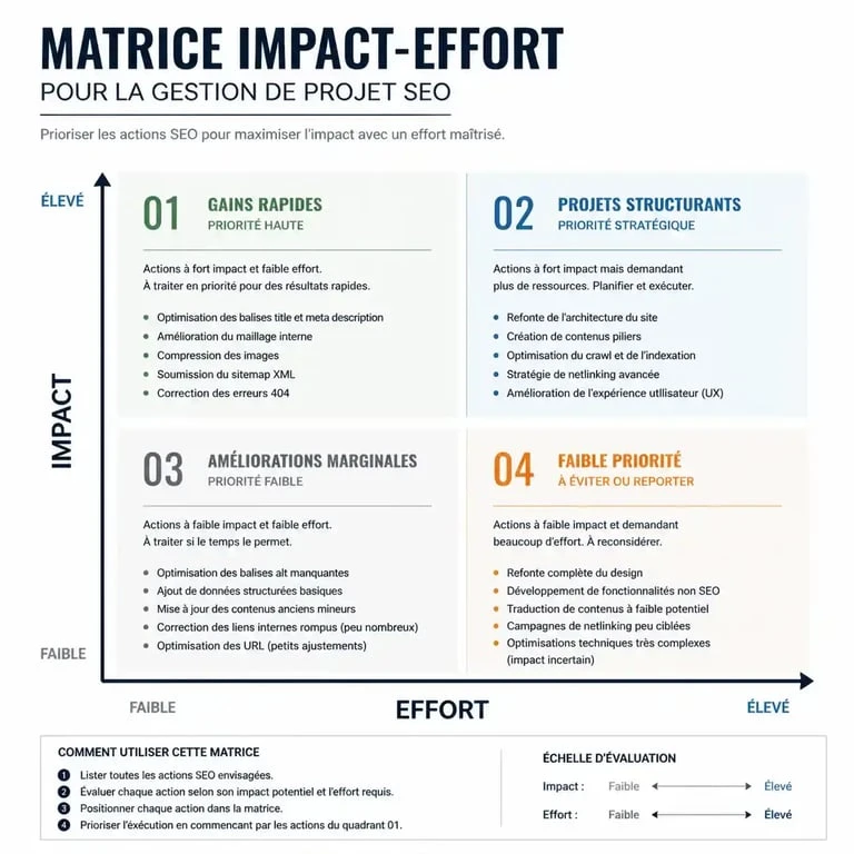 Matrice impact-effort pour la priorisation des corrections lors d'un audit de site web