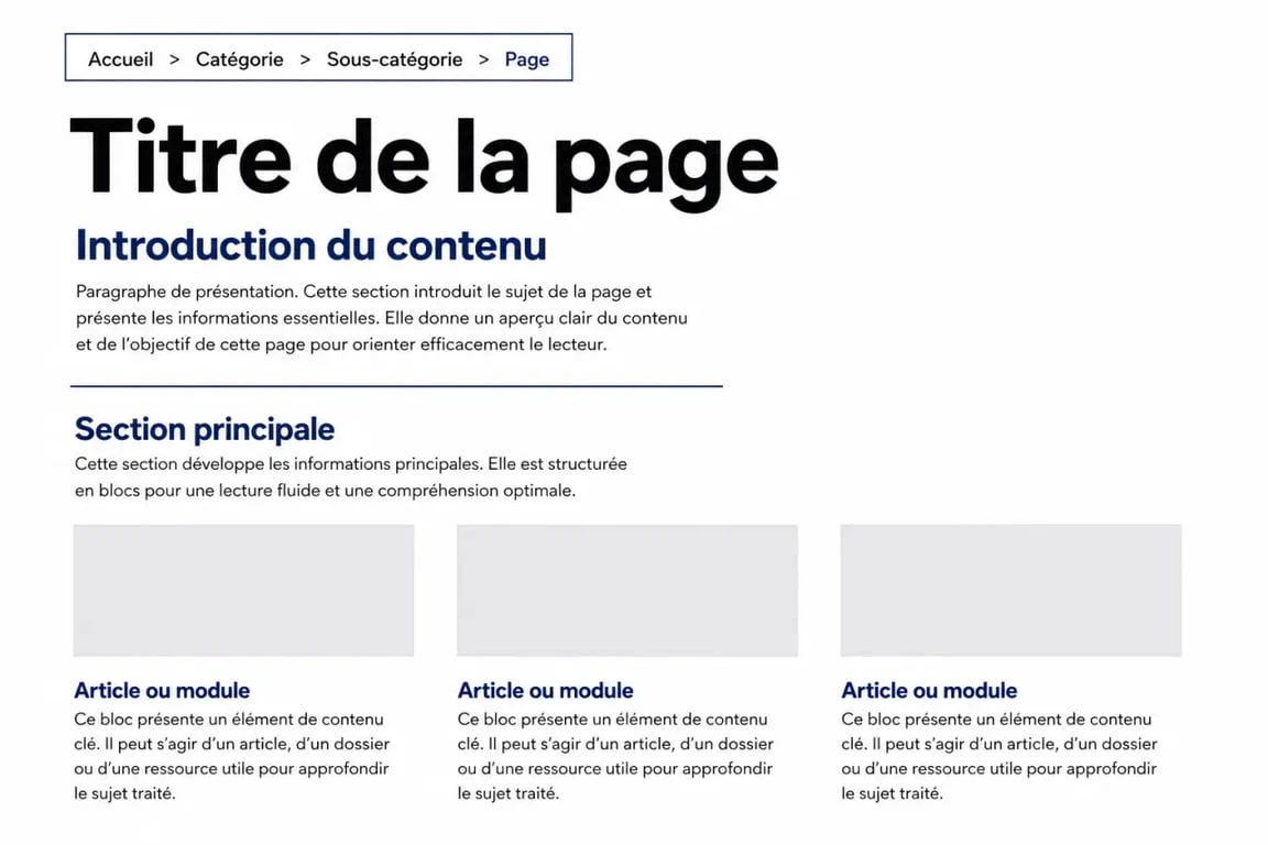 Fil d'ariane site web affiché en haut d'une page avec navigation hiérarchique claire