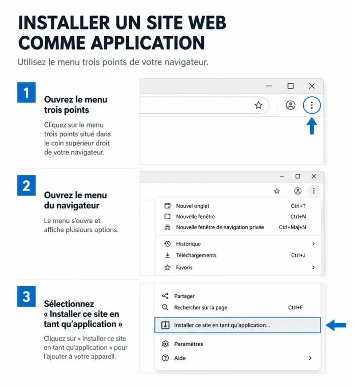 Menu de configuration pour transformer site web en application windows