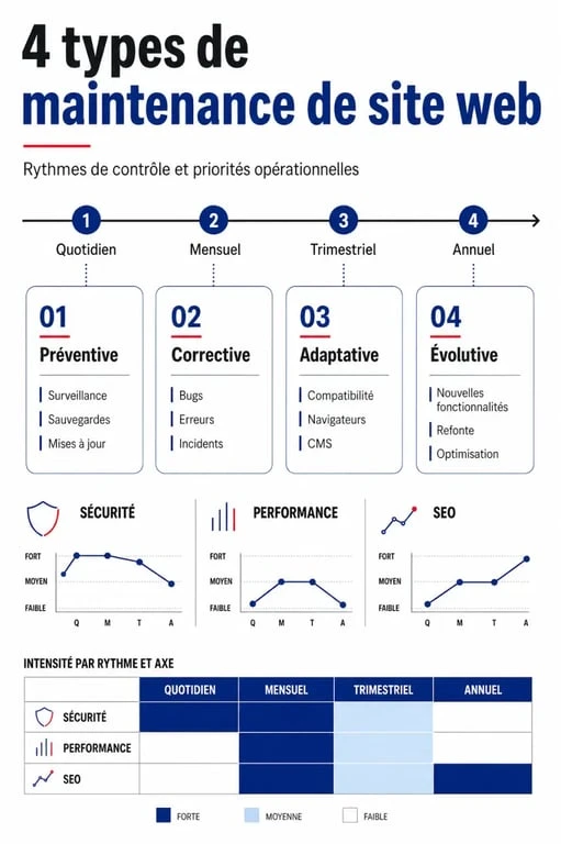 Infographie sur la maintenance de site web : types, fréquence et points de contrôle