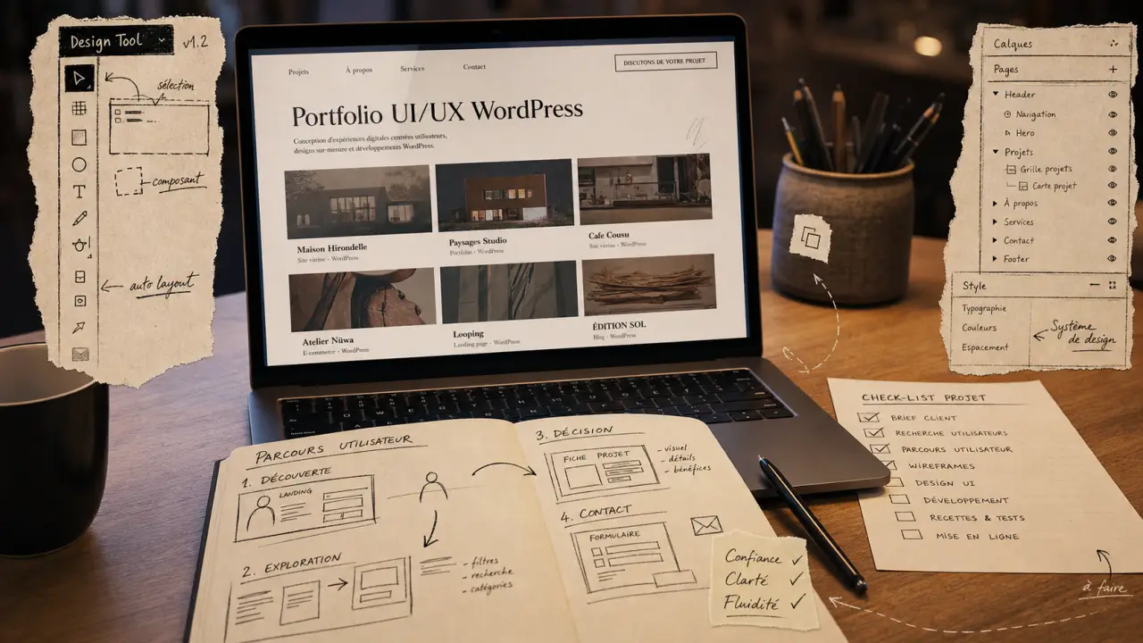 portfolio ui ux design wordpress : thème, Template Kit ou plugin