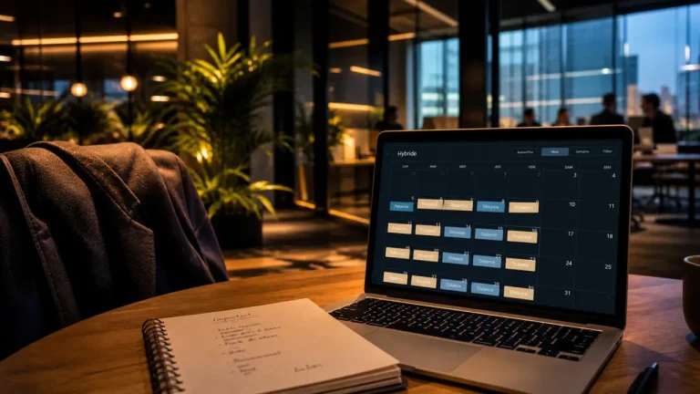 Travail hybride définition : bureau et distance, calendrier hybride sur ordinateur portable