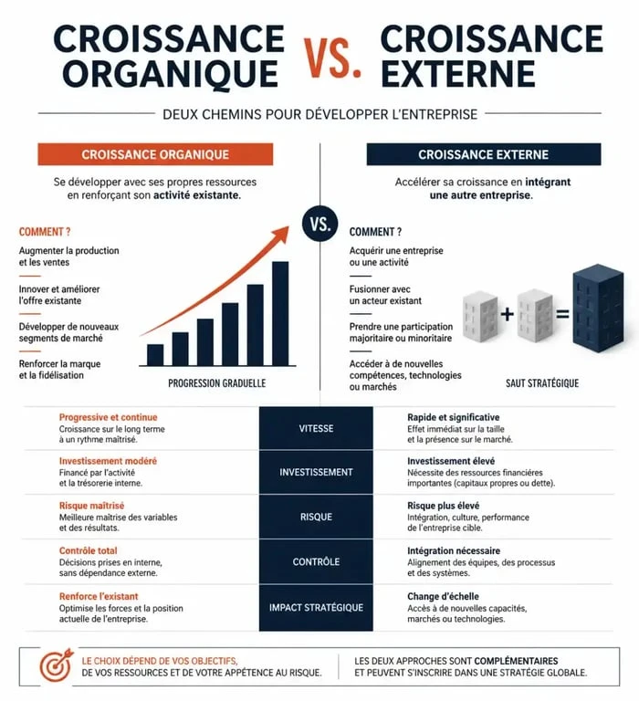 Infographie sur la croissance entreprise : organique vs externe